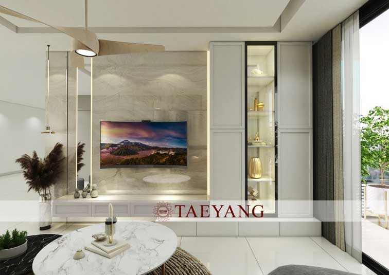 Modern living area design Singapore condo